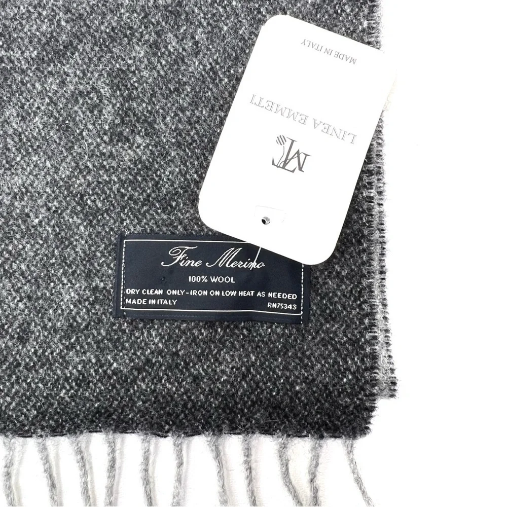 Linea Emmeti Fine Merino Wool Scarf Charcoal & Light Gray Reversible New NWT